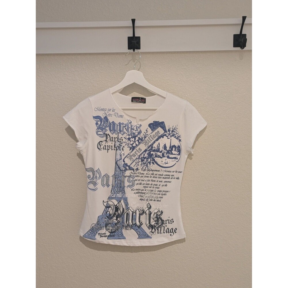 Blue and White Attitude Paris Y2K Tee